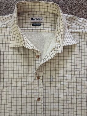 Barbour Tattersall Check Button Down Shirt Cream Brown Long Sleeve Cotton 2XL
